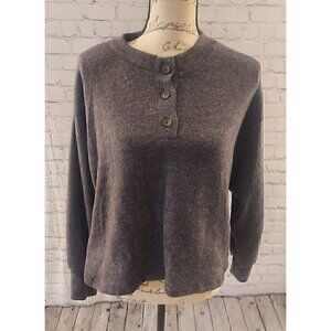 Lush Women's Gray Three Button Henley Sweater/NWOT, Size L